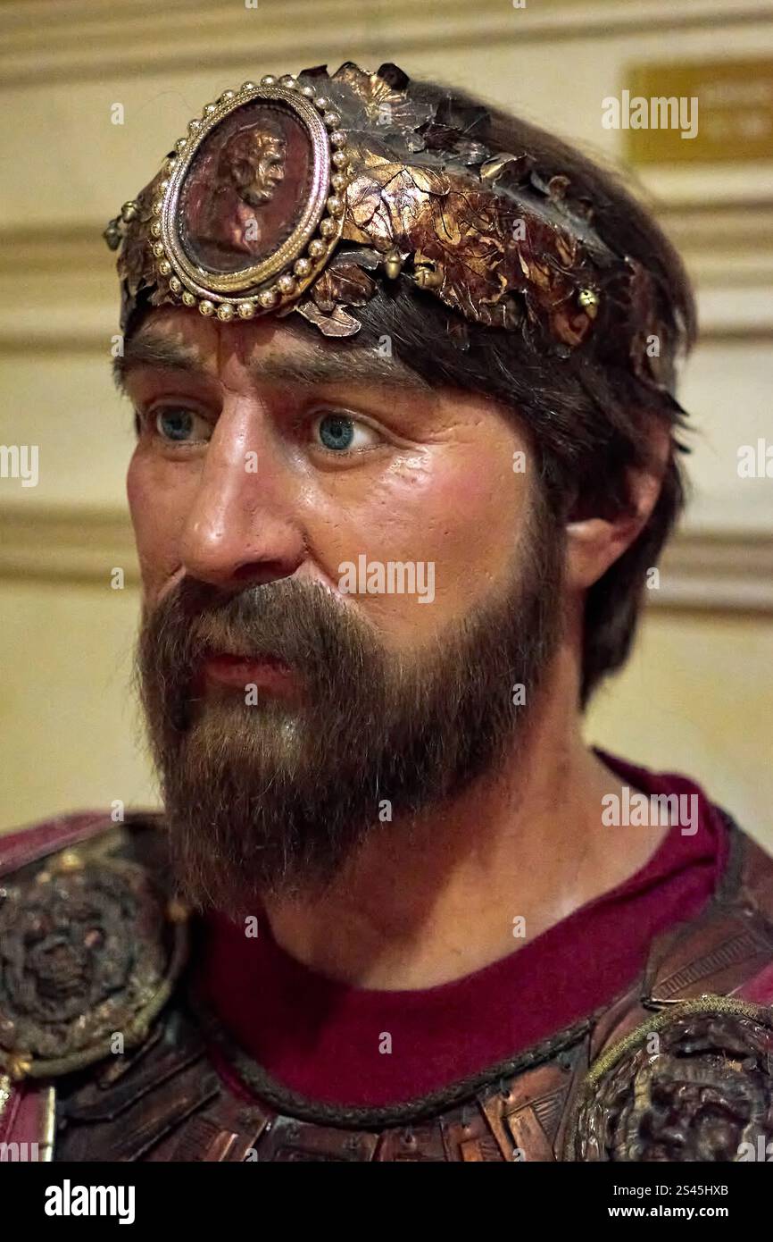 Madrid, Spain - December 30, 2024: Detailed Roman soldier wax figure on ...