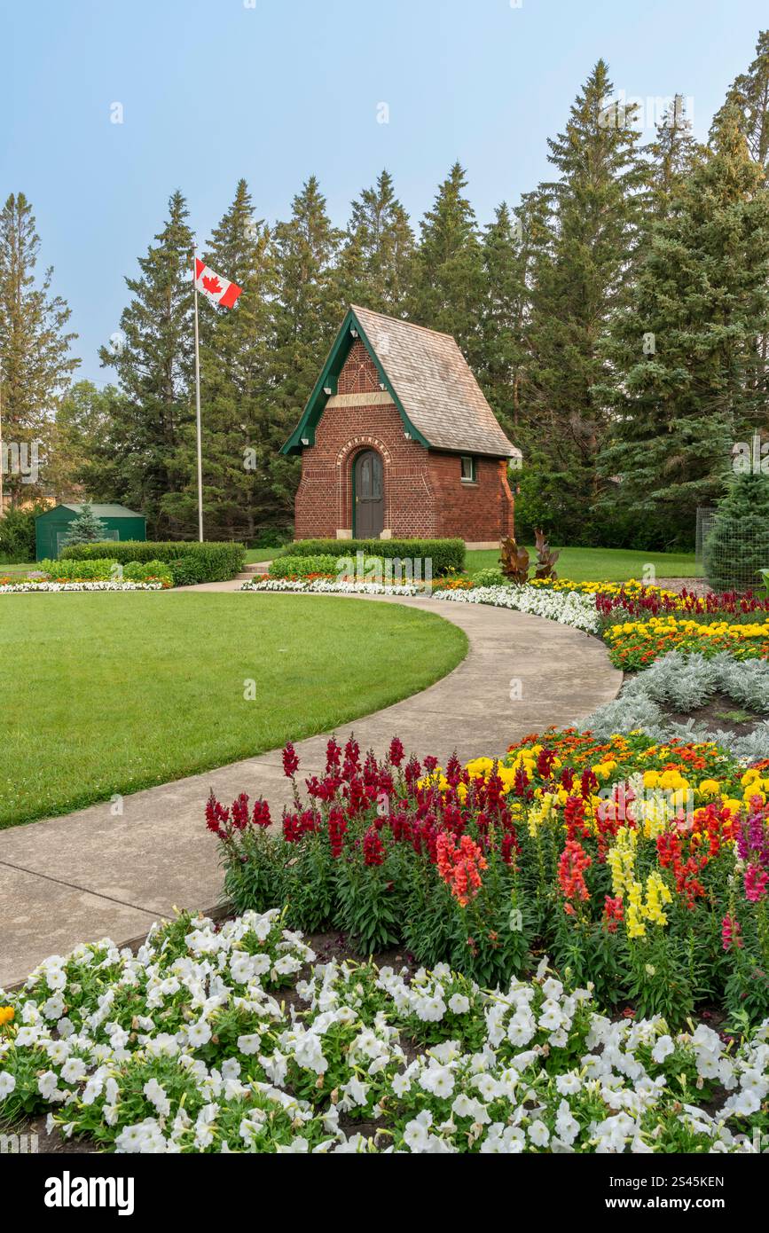 The flower gardens at the Memorial Park in Darlingford, Manitoba