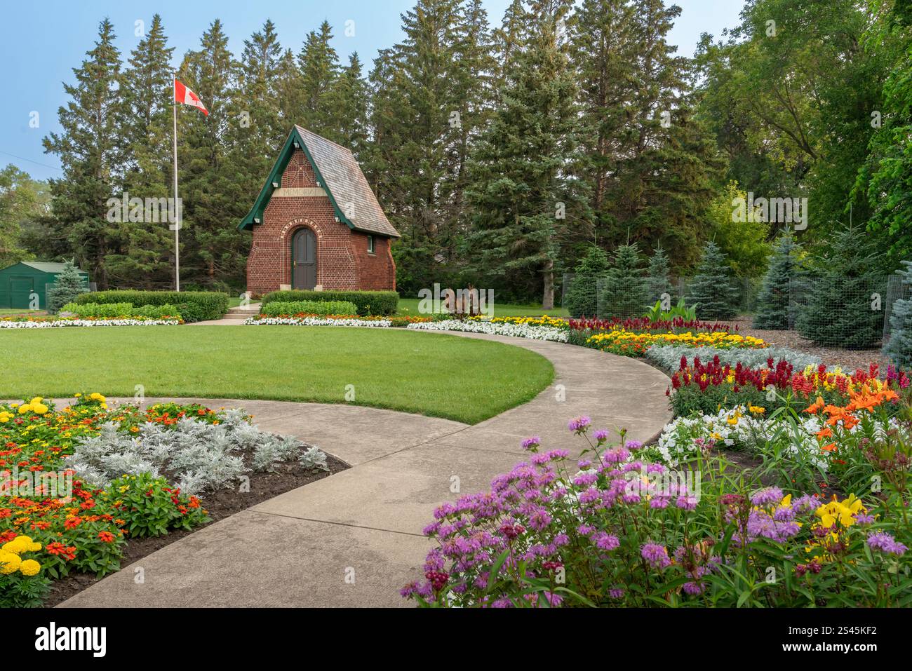 The flower gardens at the Memorial Park in Darlingford, Manitoba