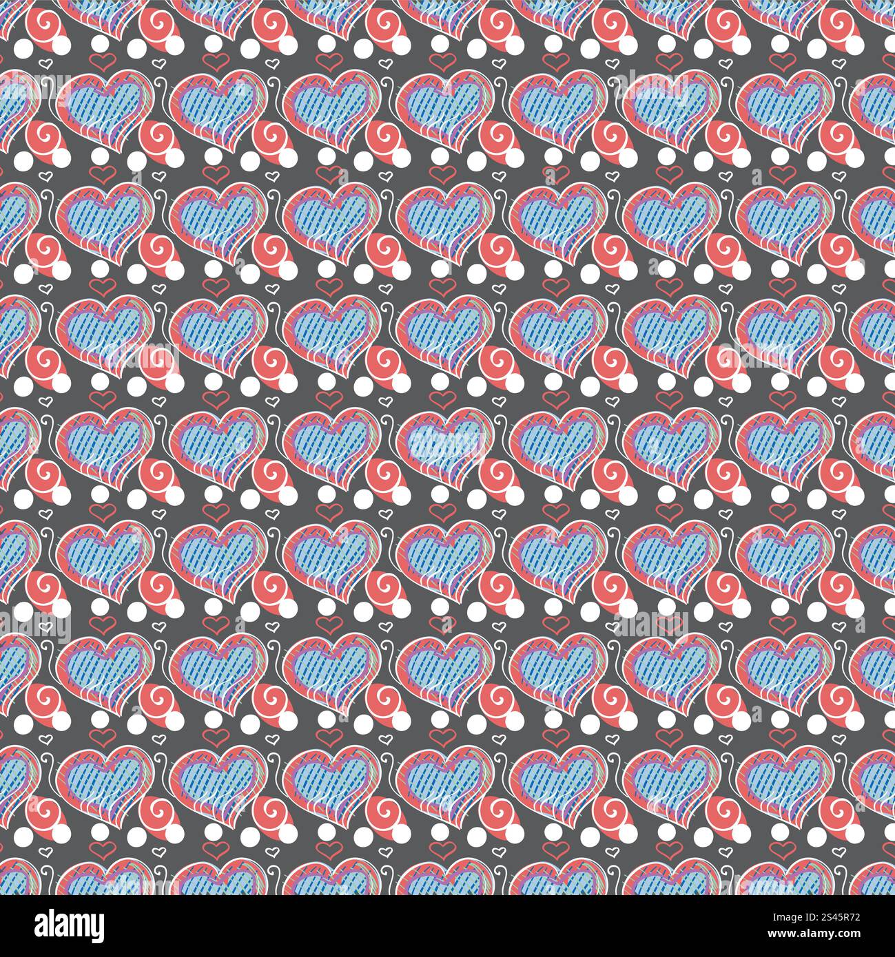 Retro pattern with hand drawn hearts Stock Vector