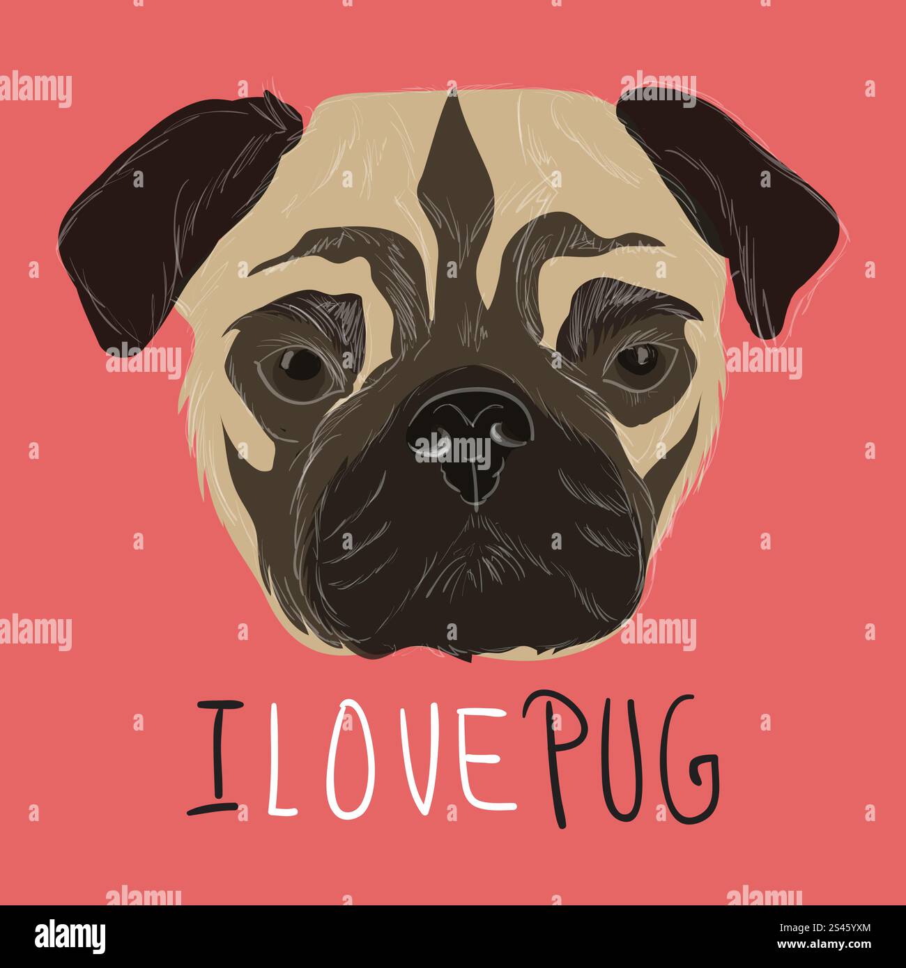 I love pug illustration with hand drawn pug portrait Stock Vector Image ...