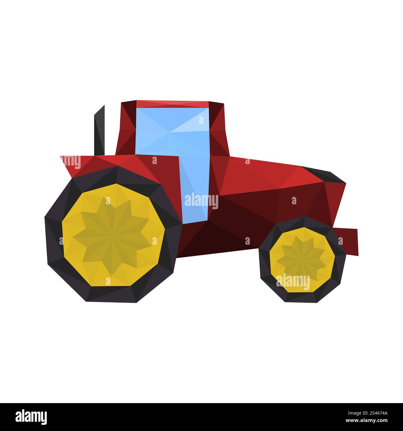 Illustration of polygonal red tractor isolated on white background ...