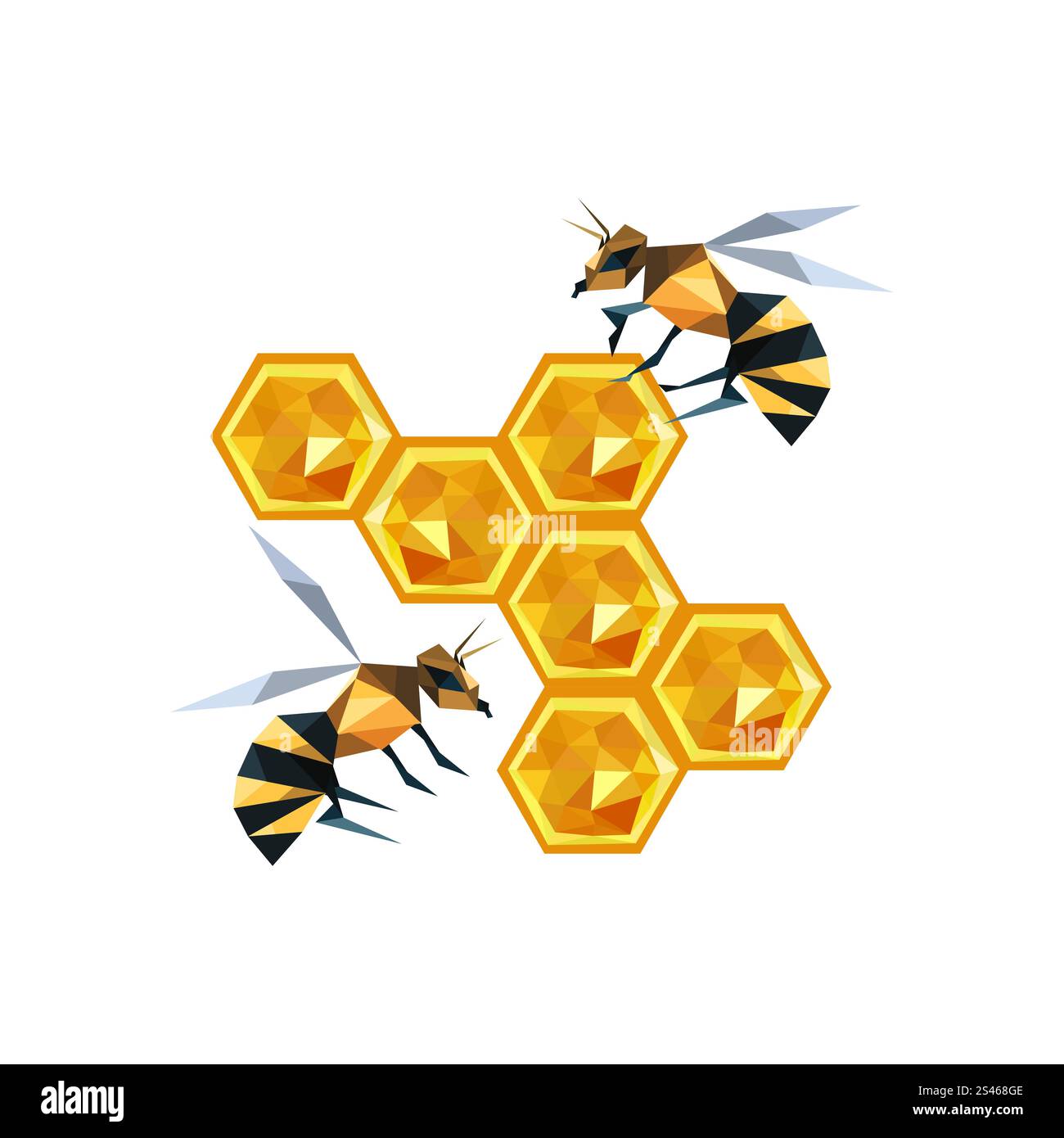 Illustration of origami honeycomb with bees isolated on white ...