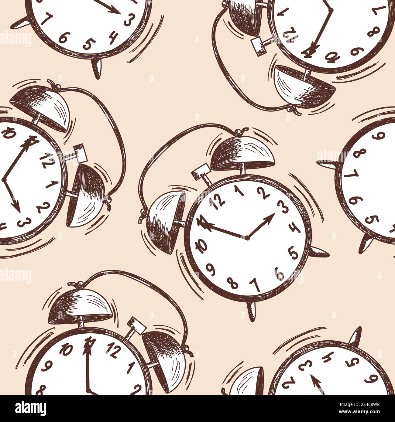 Alarm clock sketch seamless pattern. EPS 10 vector illustration without ...