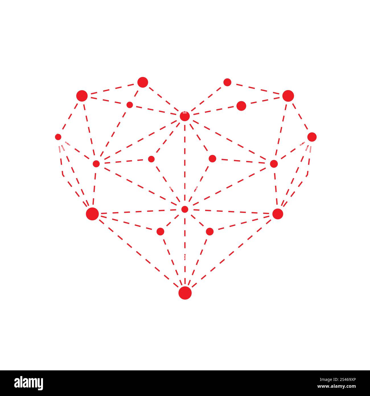 Illustration of polygonal red heart outline isolated on white ...