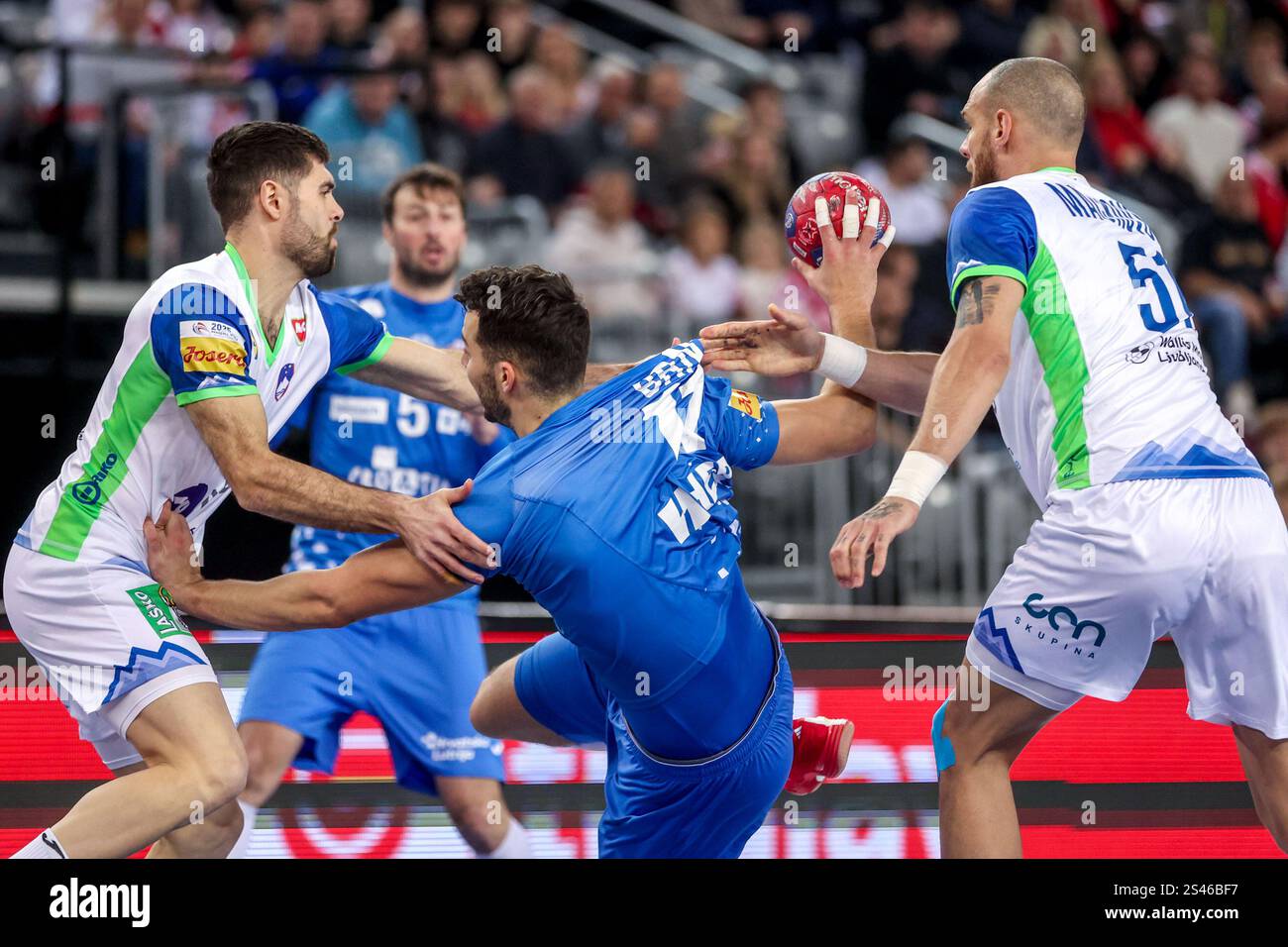 Zagreb, Croatia. 10th Jan, 2025. Zvonimir Srna of Croatia is challenged ...