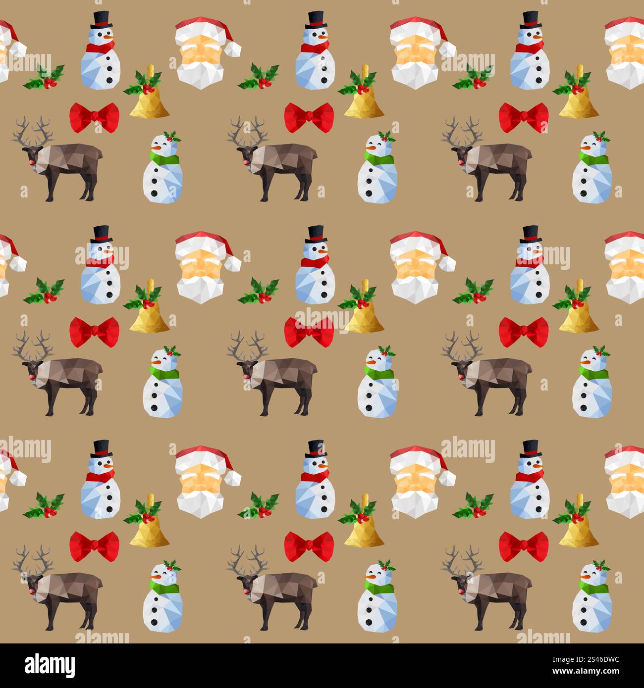 Seamless background pattern with origami christmas objects Stock Vector