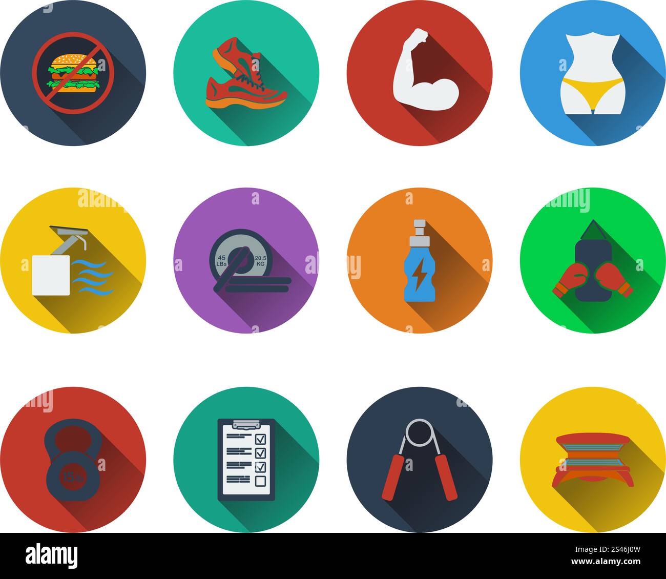 Set of fitness icons in flat design. EPS 10 vector illustration with ...