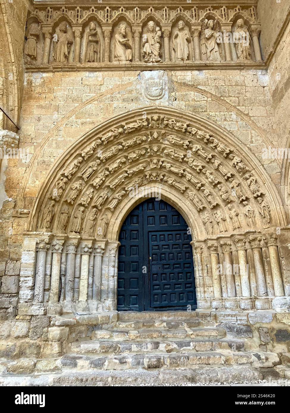 Door to Iglesia de Santa María La Blanca, Villalcázar de Sirga on the Camino Francés - Smartphone Captured Stock Image