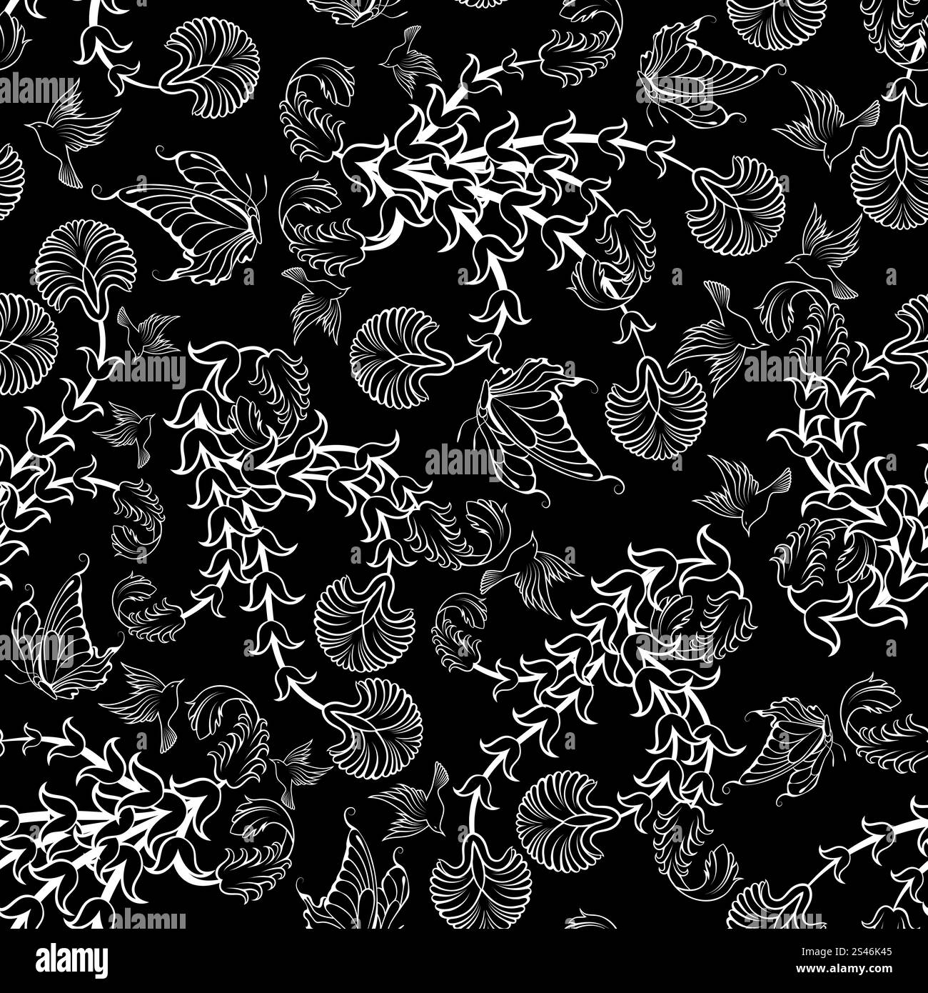 Seamless floral ornate pattern with butterflies Stock Vector Image ...