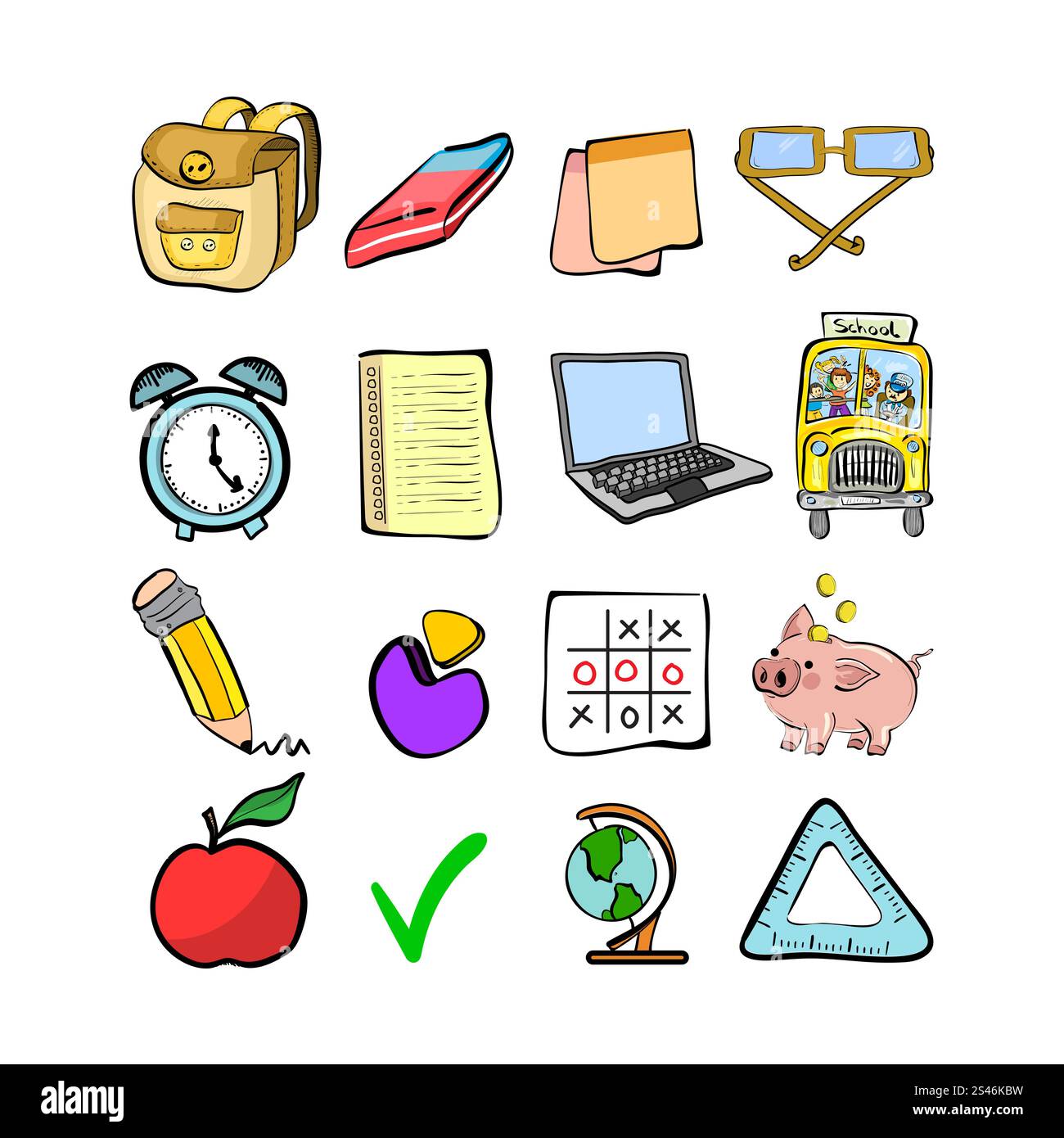 16 icon set with flat school elements isolated on white background ...