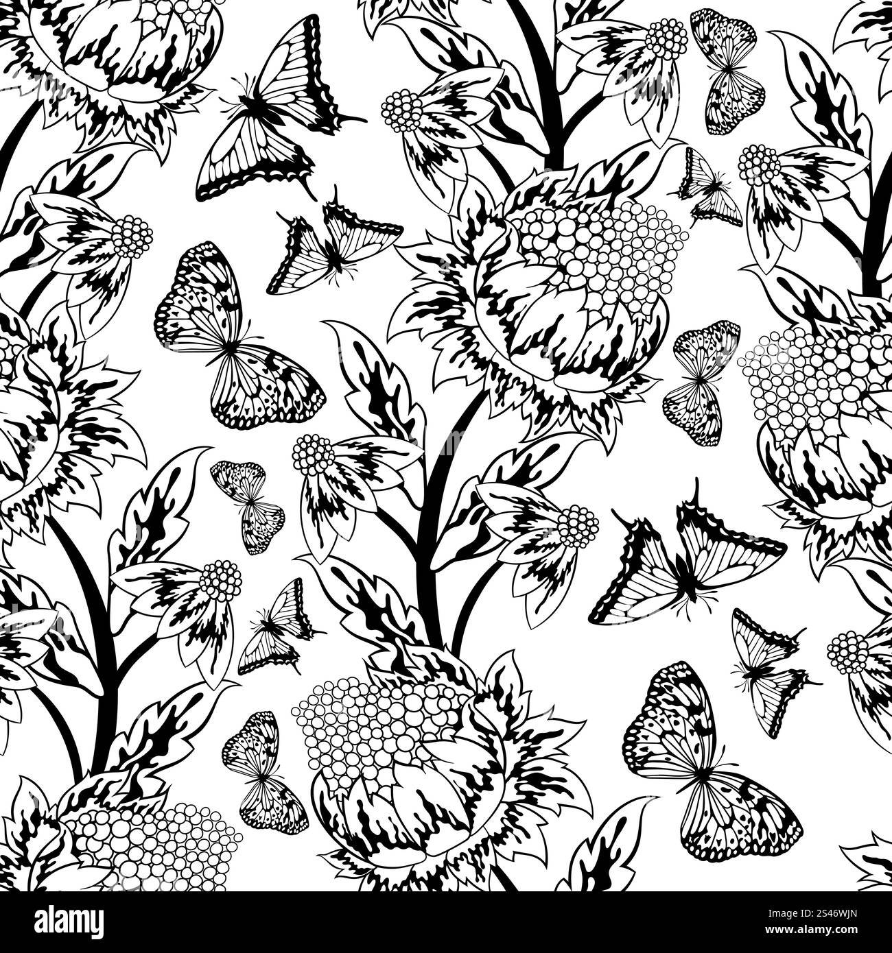 Seamless floral ornate pattern in Black and White Colors Stock Vector ...