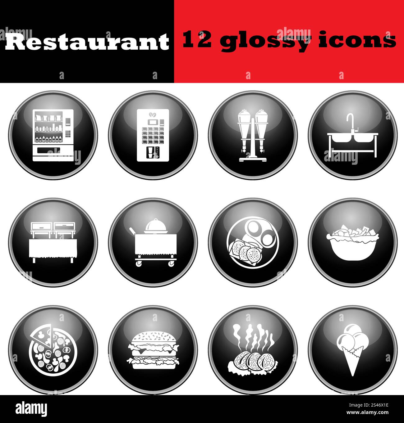 Set of glossy restaurant icons. EPS 10 vector illustration Stock Vector ...