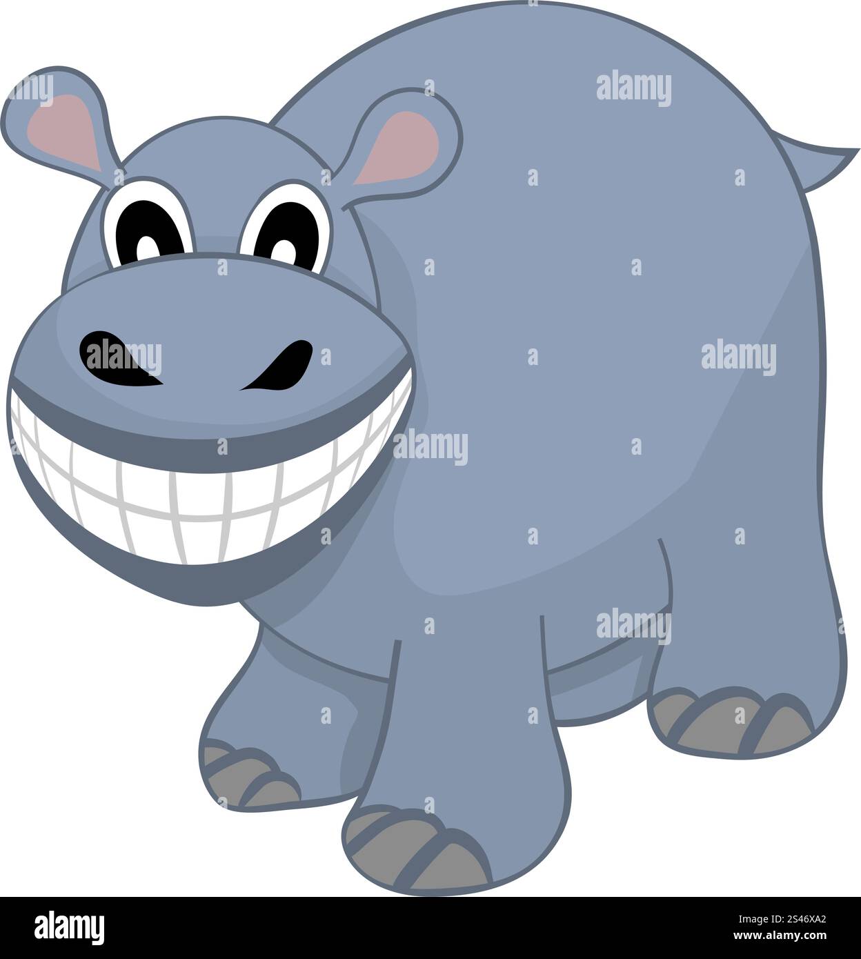 Funny Cartoon Character Hippo With Wide Smile Over White Background ...