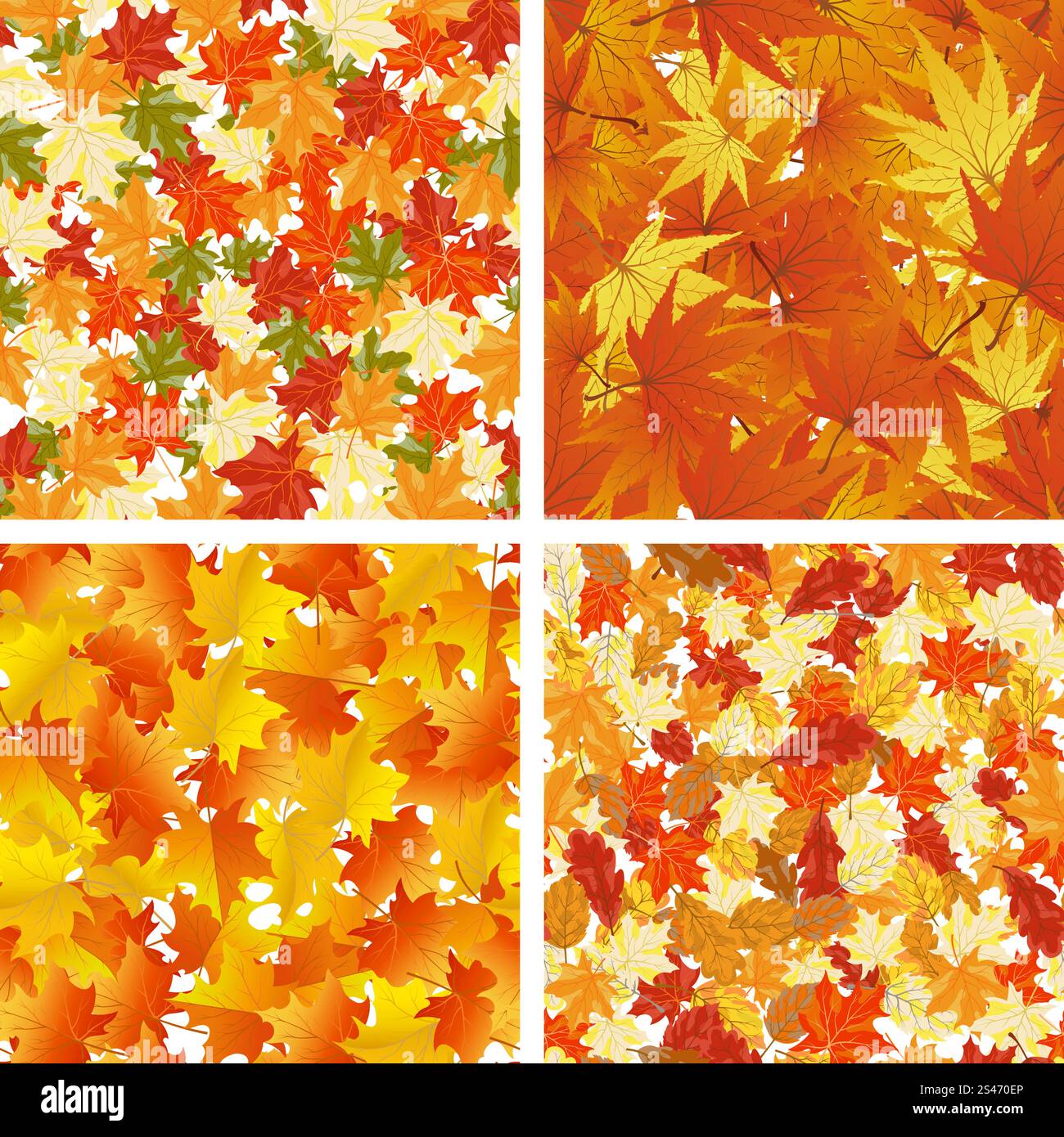Seamless Autumn Leaves Pattern Set. Elegant Design With Maple, Oak and ...