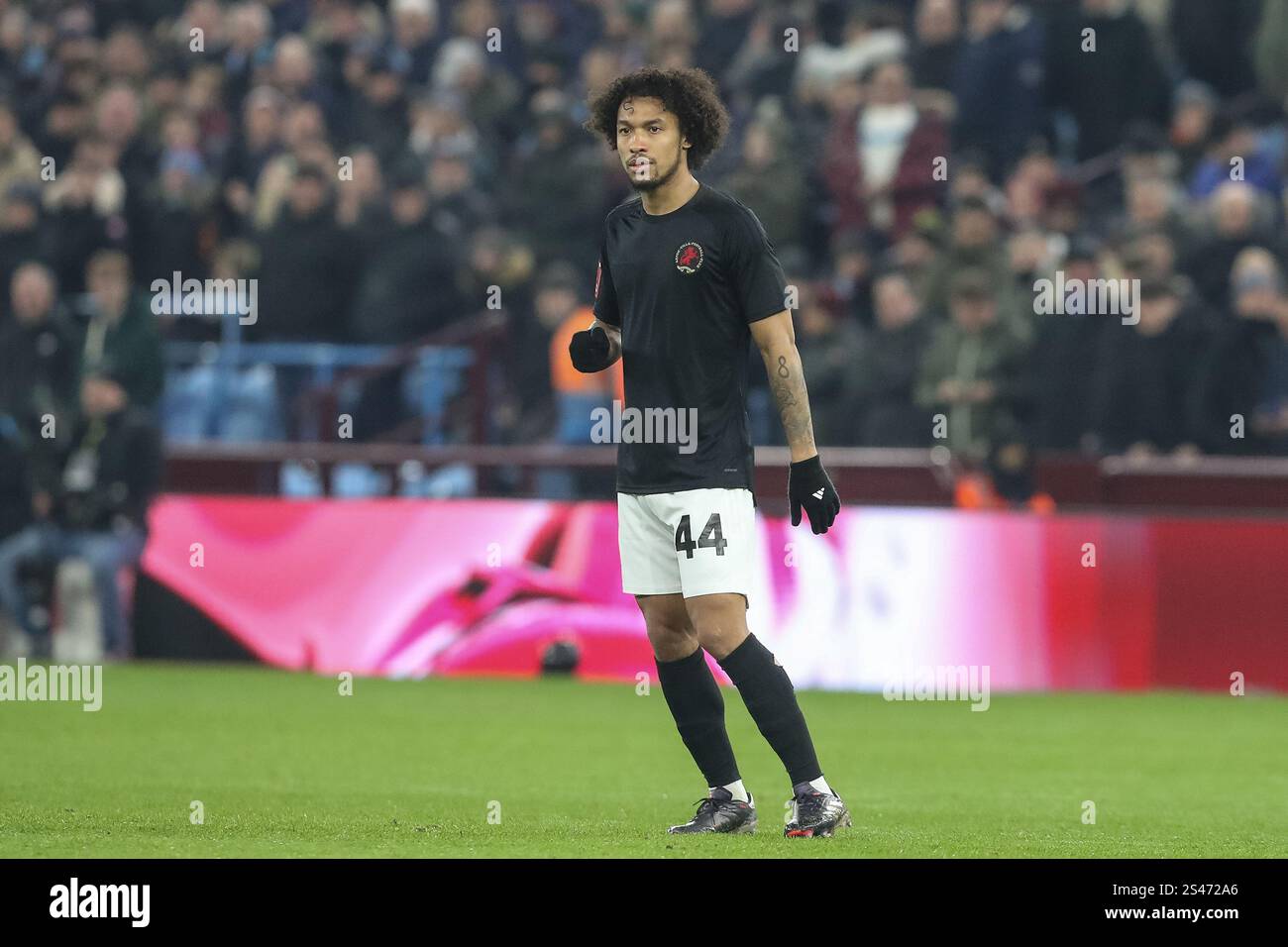 Boubacar Kamara of Aston Villa in a black kit to mark their 150th anniversary during the Emirates FA Cup 3rd Round match Aston Villa vs West Ham United at Villa Park, Birmingham, United Kingdom, 10th January 2025  (Photo by Gareth Evans/News Images) Stock Photo