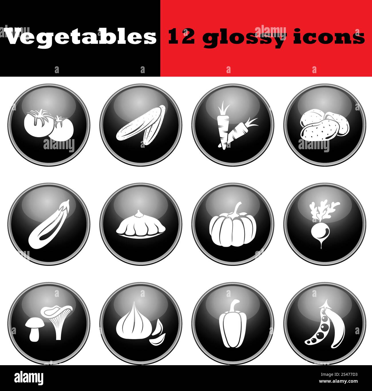 Set of vegetables glossy icons. EPS 10 vector illustration Stock Vector ...