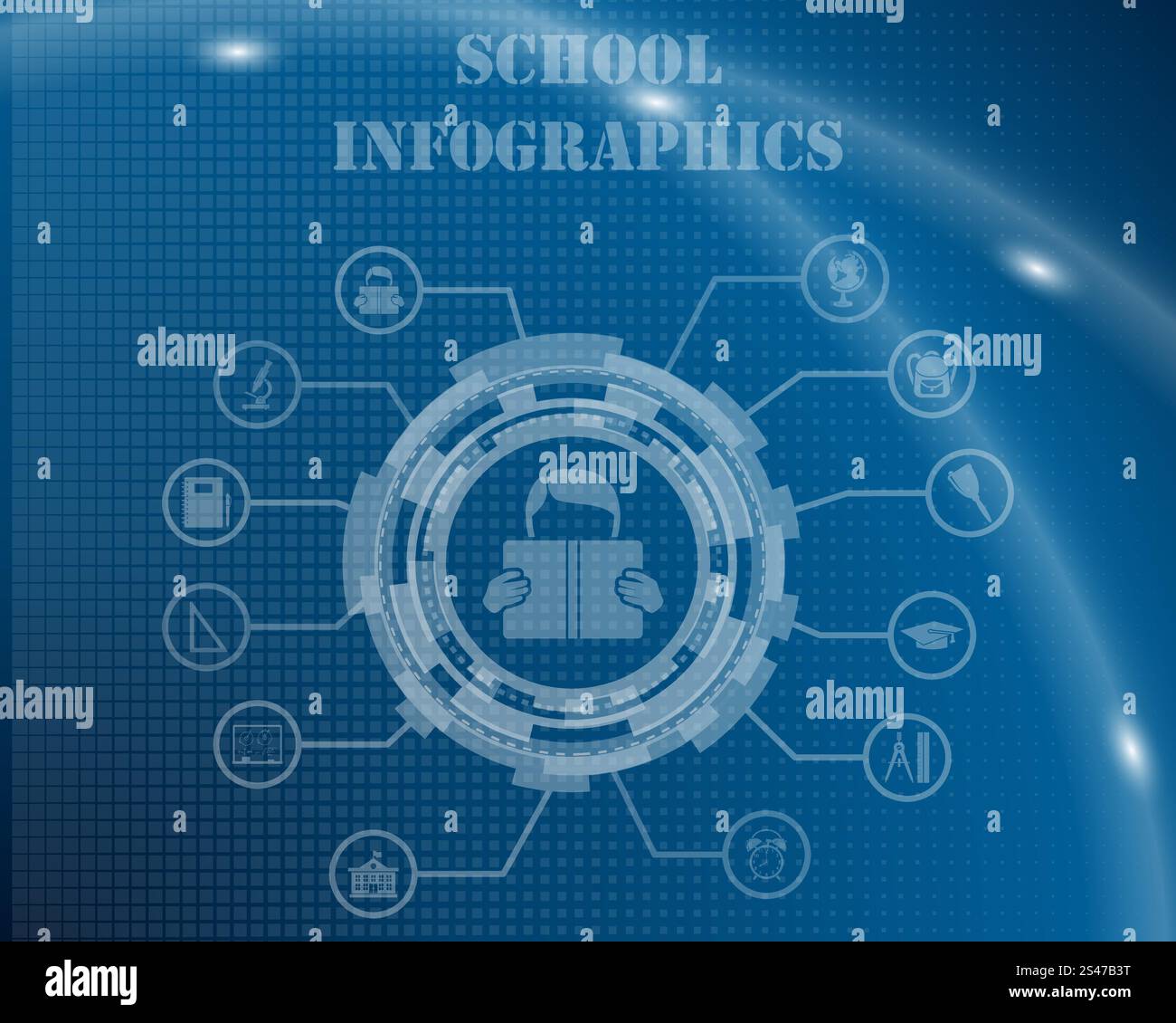 School Infographic Template From Technological Gear Sign, Lines and ...