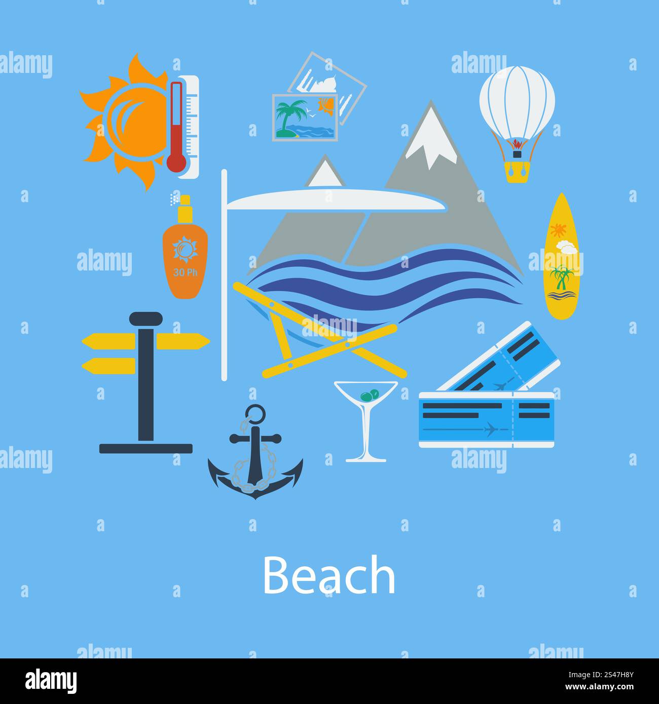 Beach vacation flat design in UI colors. Vector illustration Stock ...