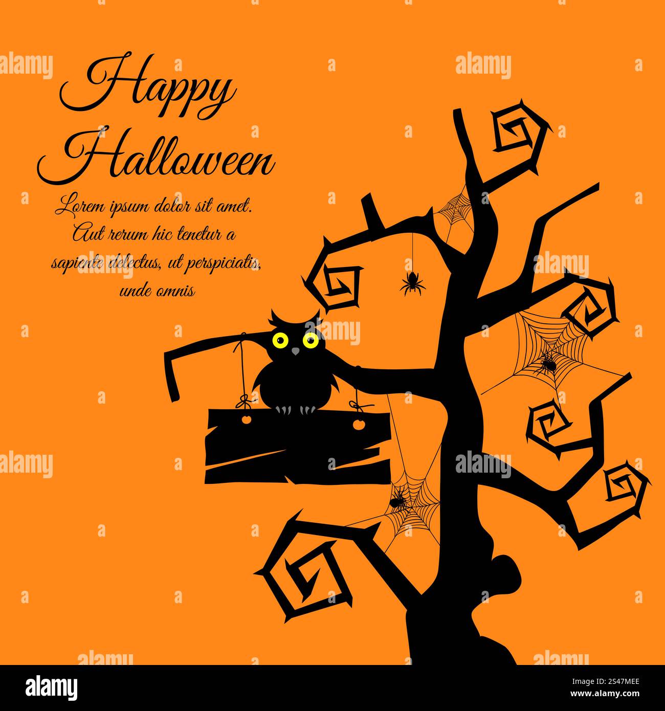 Happy Halloween Greeting Card. Elegant Design With Gothic Tree, Timber ...