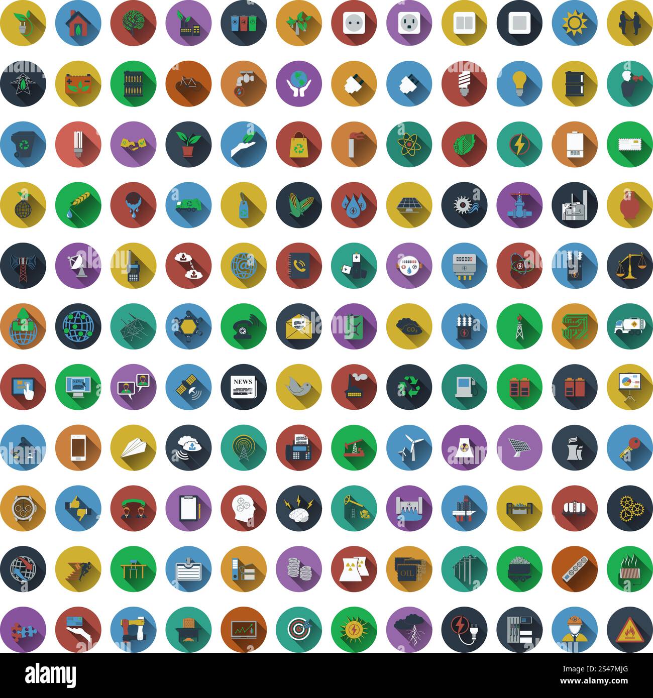 Big set of circle flat design icons with energy, ecology, industrial ...