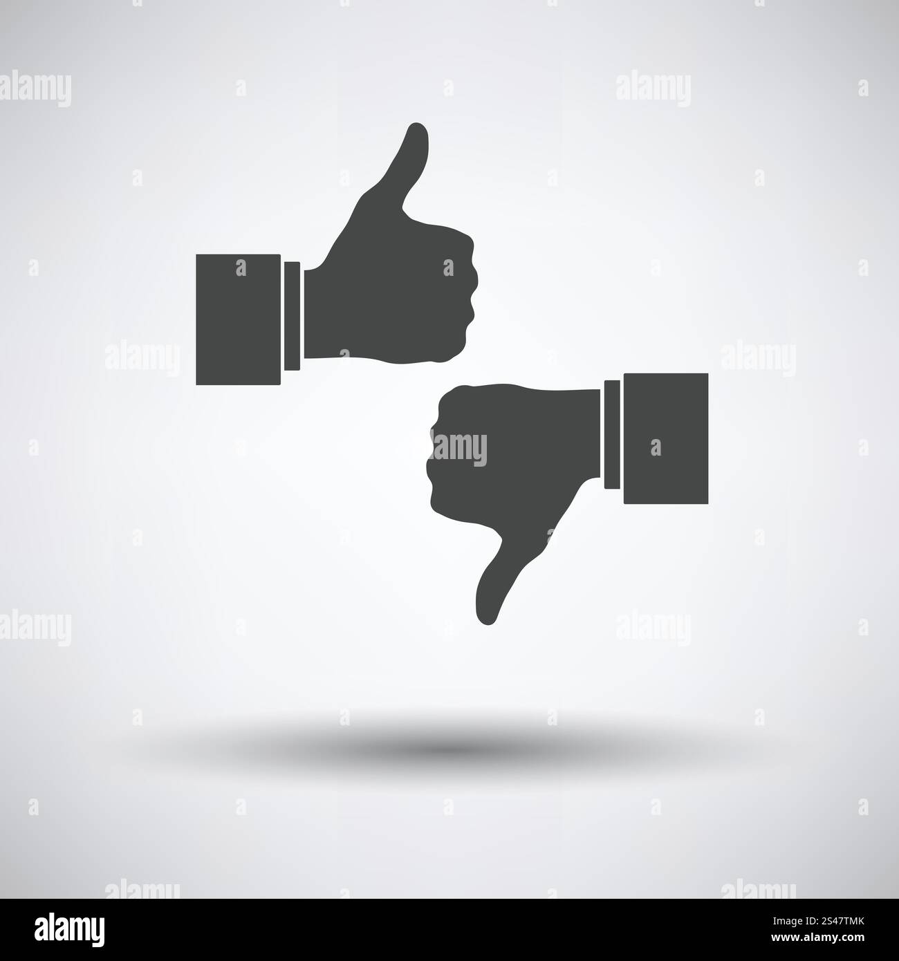 Like and dislike icon on gray background with round shadow. Vector ...