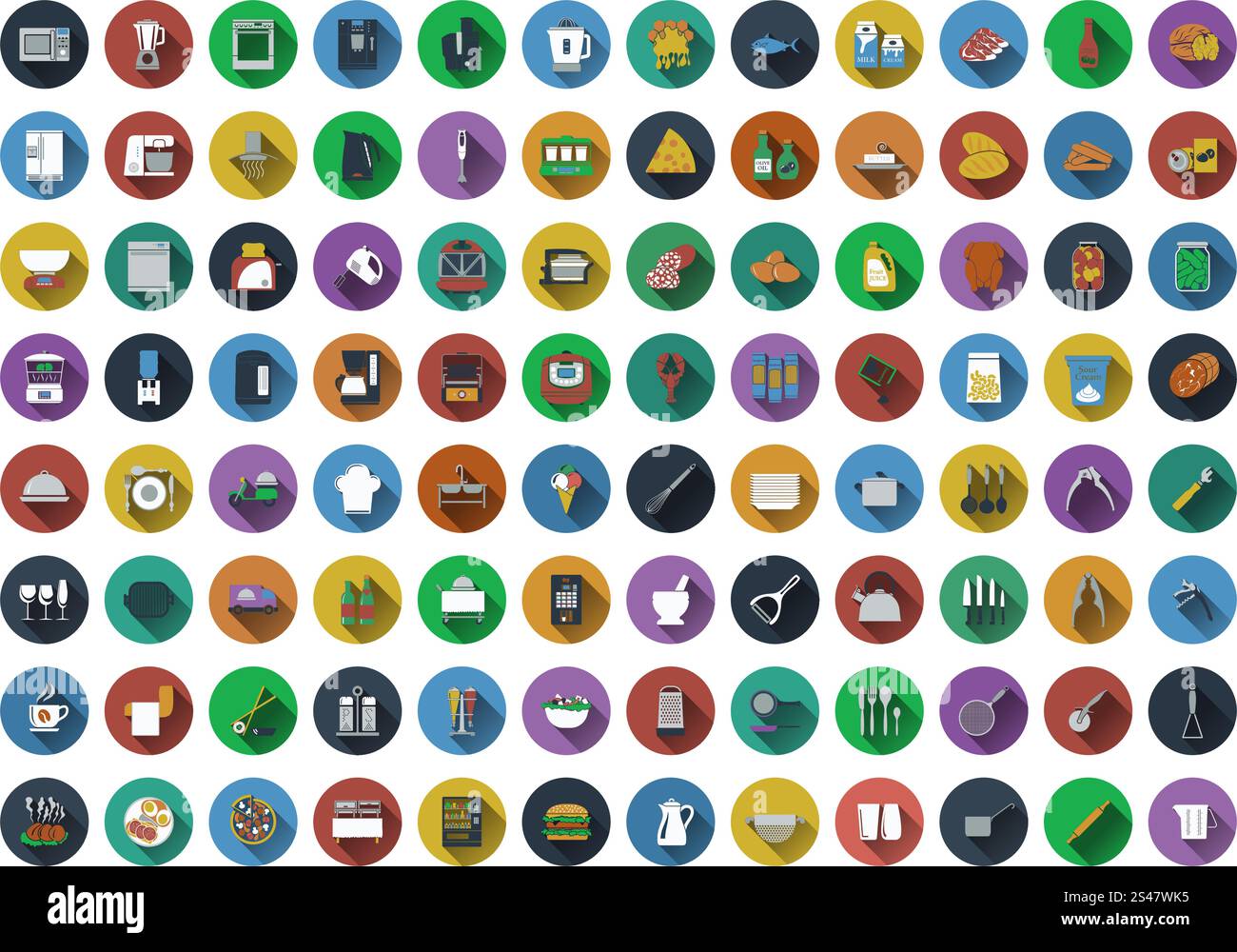 Big set of circle flat design icons with restaurant hi-res stock ...