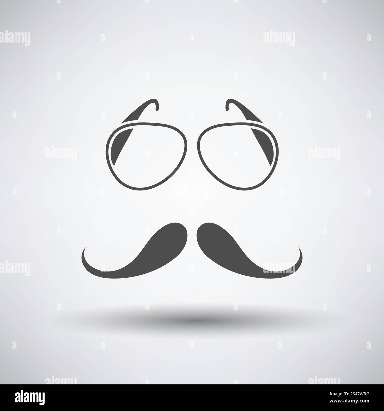 Glasses and mustache icon on gray background with round shadow. Vector ...