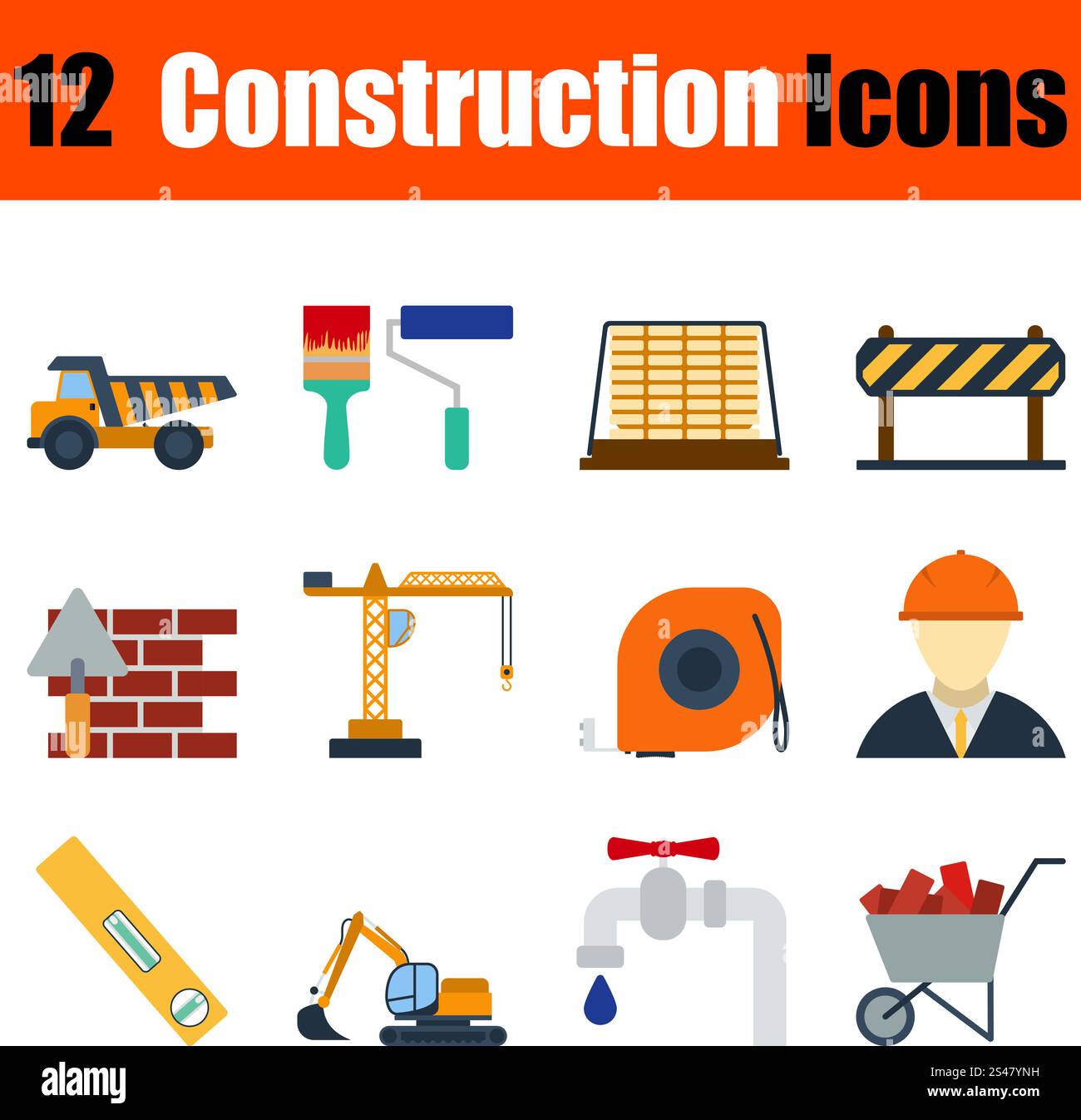 Flat design construction icon set in ui colors. Vector illustration ...