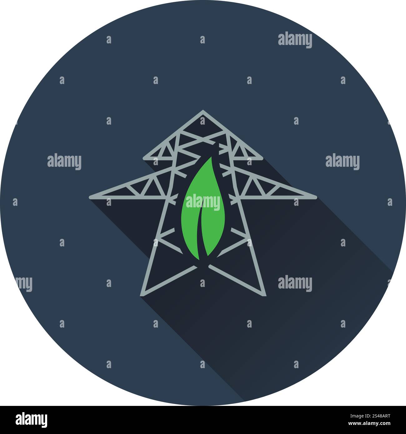Electric tower with leaf icon. Flat design. Vector illustration. Stock Vector
