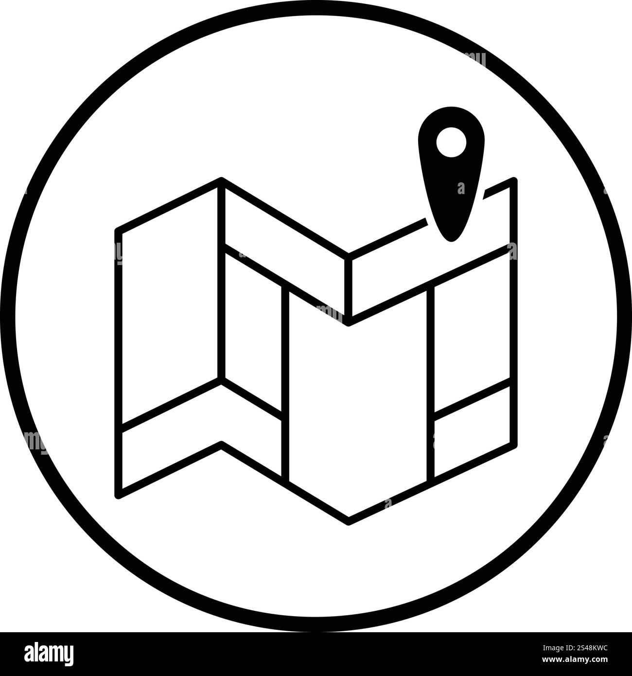 Navigation map icon. Thin circle design. Vector illustration. Stock Vector