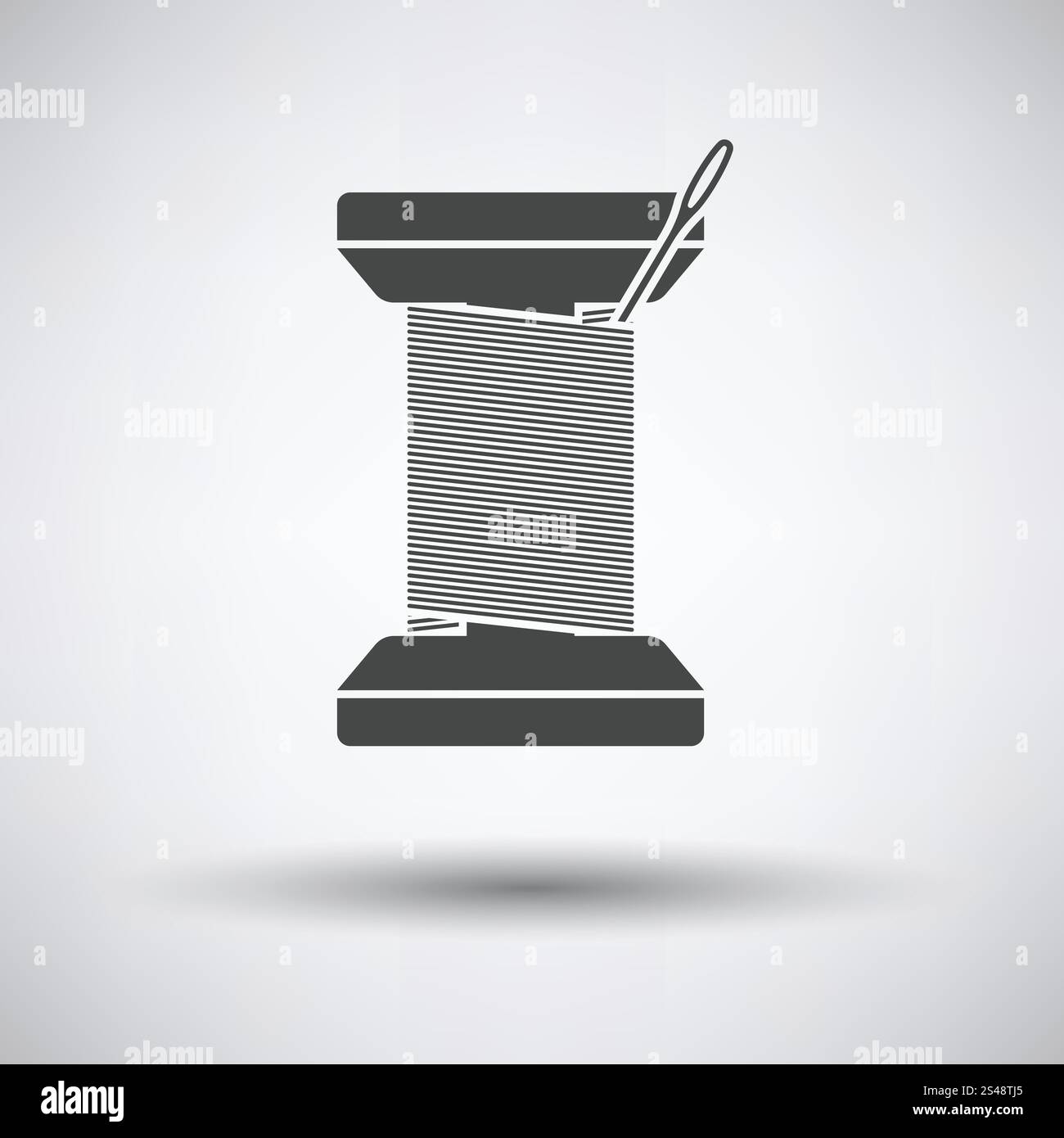 Sewing reel with thread icon on gray background, round shadow. Vector illustration. Stock Vector