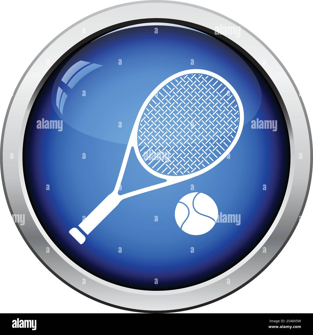 Tennis rocket and ball icon. Glossy button design. Vector illustration ...