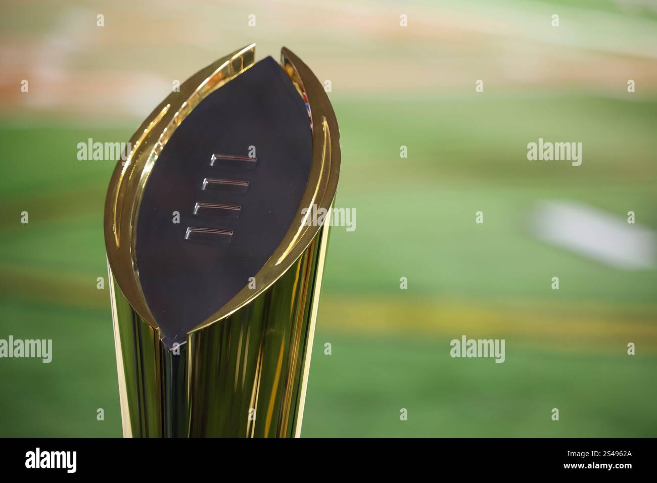 The College Football Playoff National Championship Trophy is shown