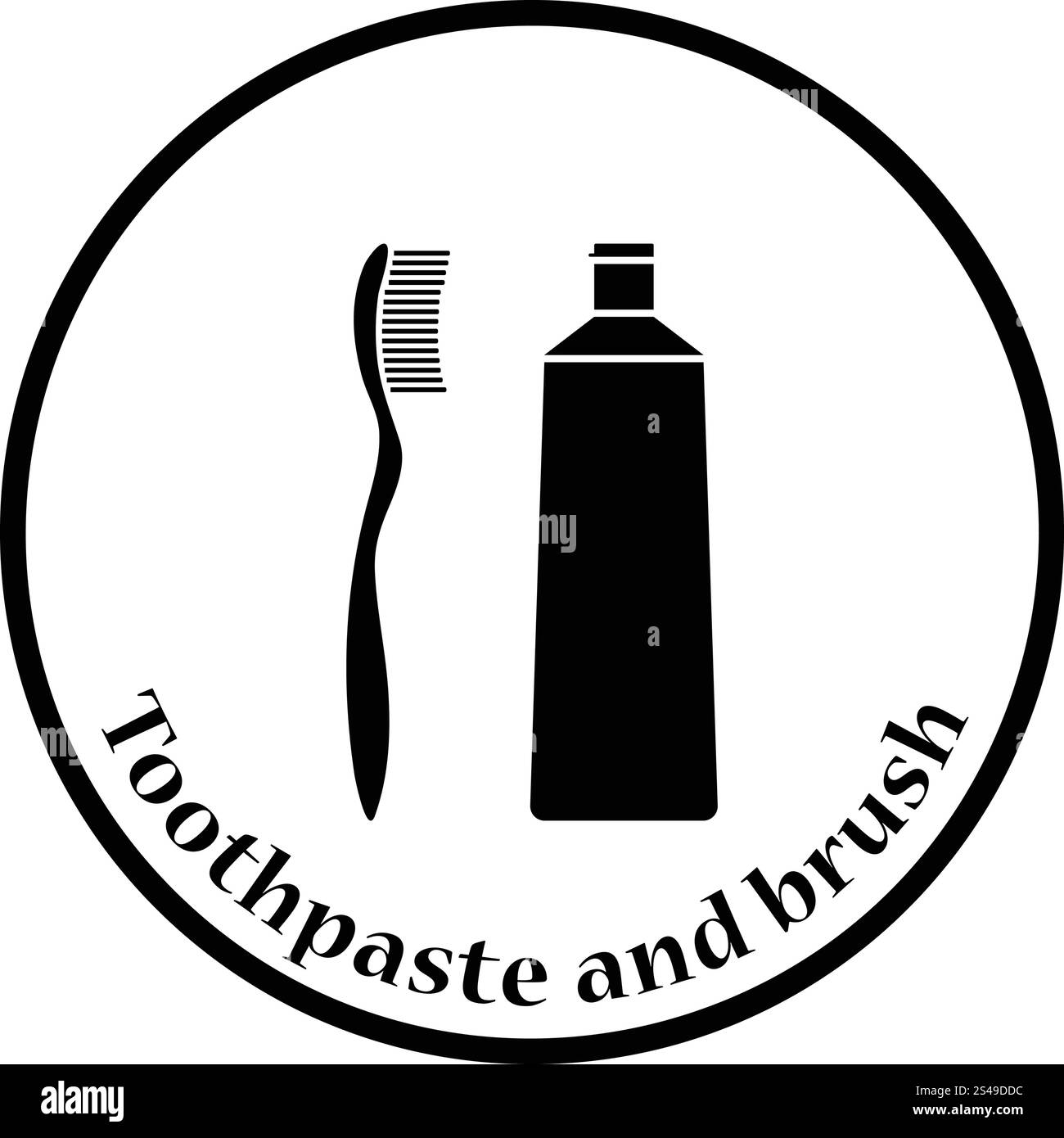Toothpaste and brush icon. Thin circle design. Vector illustration ...