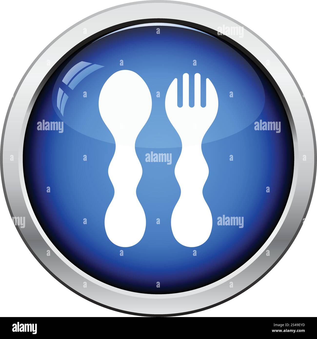 Baby spoon and fork icon. Glossy button design. Vector illustration ...