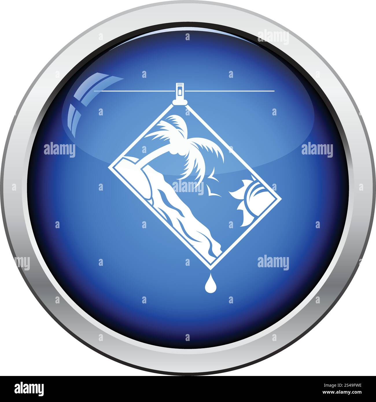 Icon of photograph drying on rope. Glossy button design. Vector ...