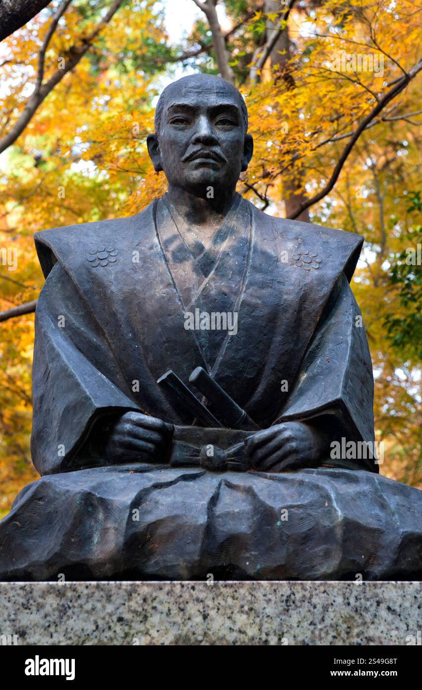 Ishida Mitsunari statue, a samurai from present day Nagahama in Shiga fought in the Battle of Sekigahara. Statue at Ryotanji Temple, Hikone, Japan. Stock Photo