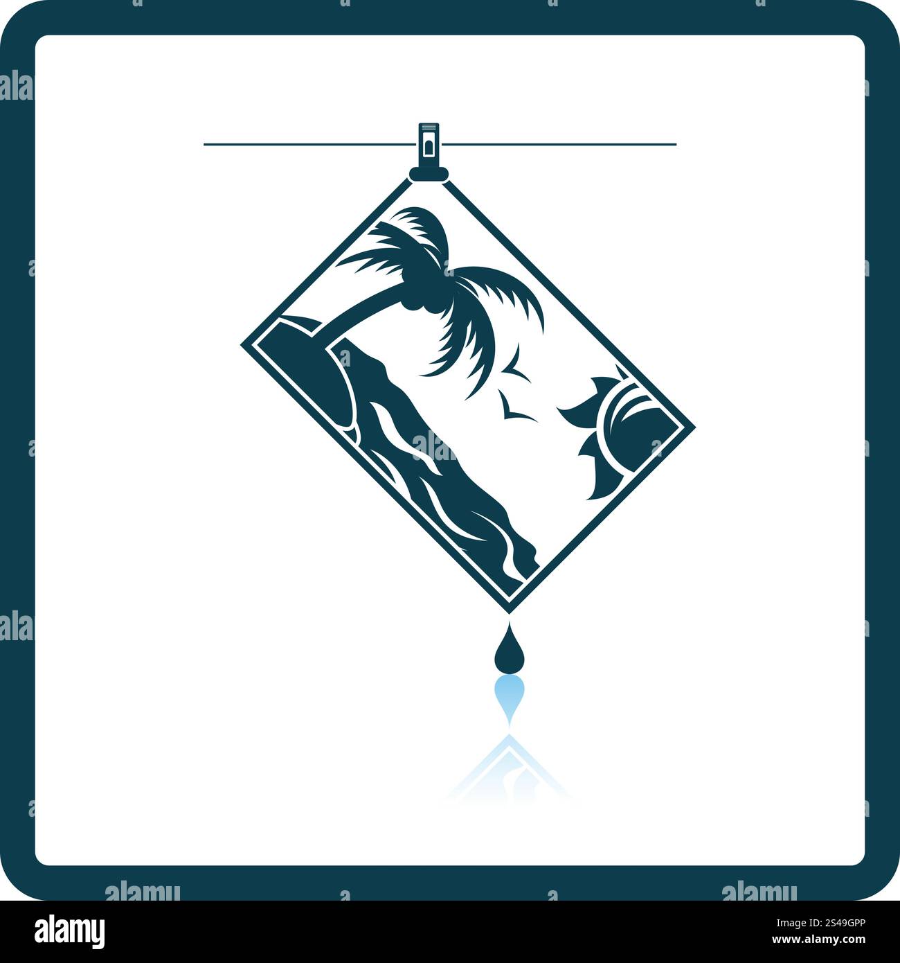 Icon of photograph drying on rope. Shadow reflection design. Vector ...
