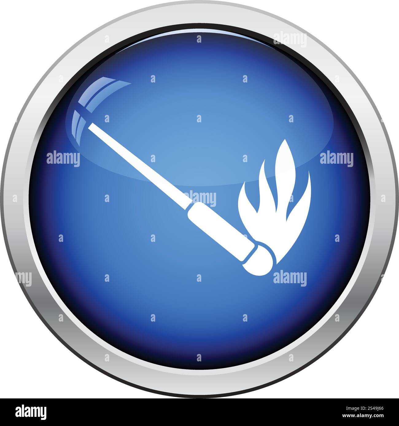 Burning matchstik icon. Glossy button design. Vector illustration. Stock Vector