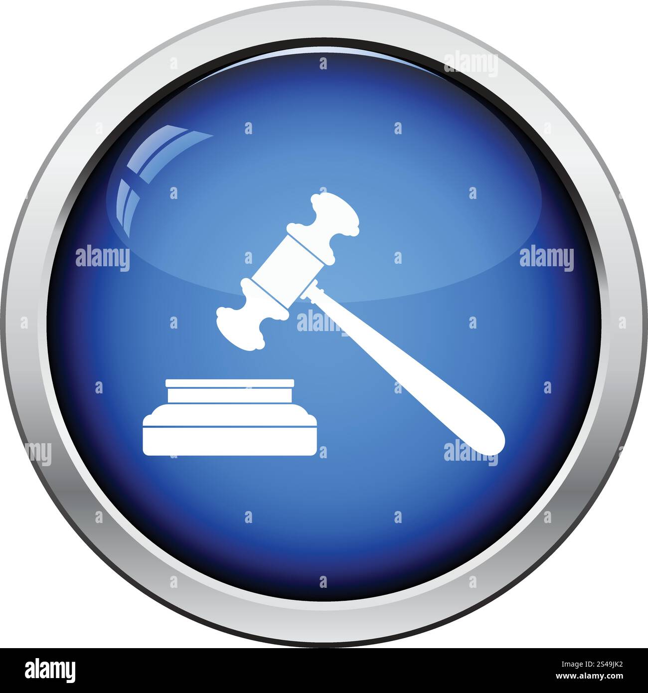 Judge hammer icon. Glossy button design. Vector illustration Stock ...