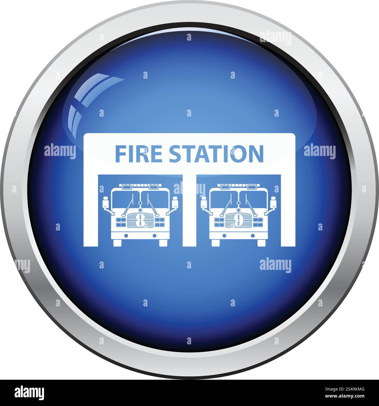 Fire station icon. Glossy button design. Vector illustration Stock ...