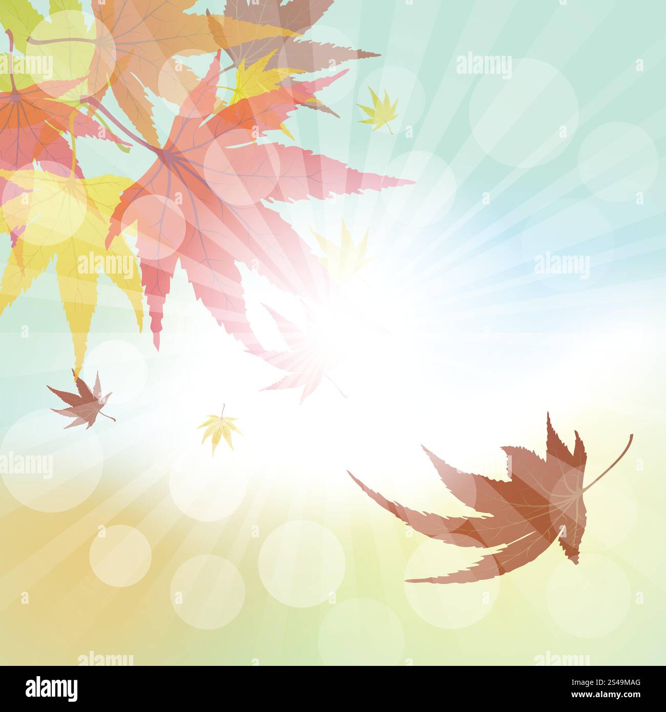 Falling Rays Illustration Autumn Frame With Falling Maple Leaves on Sky Background. Elegant ...