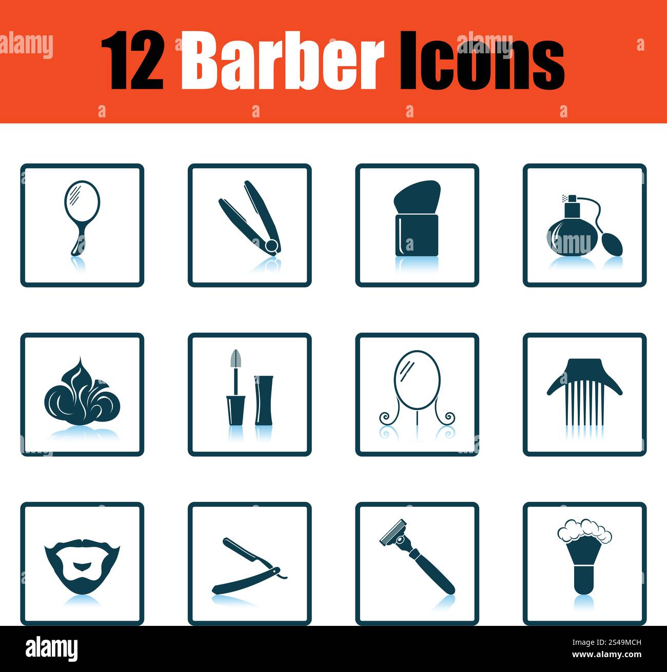 Barber icon set. Shadow reflection design. Vector illustration Stock ...