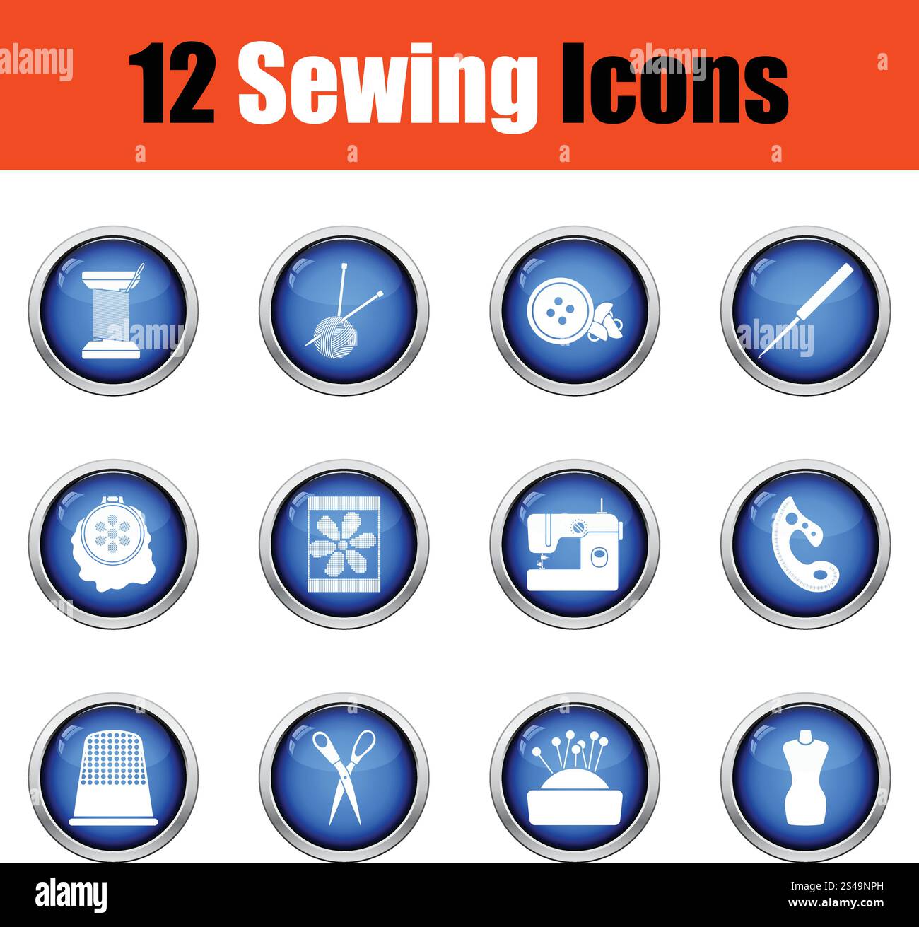 Set of twelve sewing icons. Glossy button design. Vector illustration ...