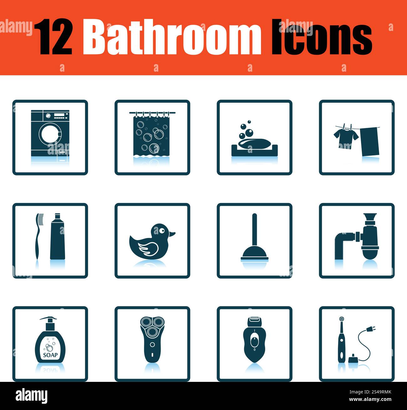 Bathroom icon set. Shadow reflection design. Vector illustration. Stock Vector