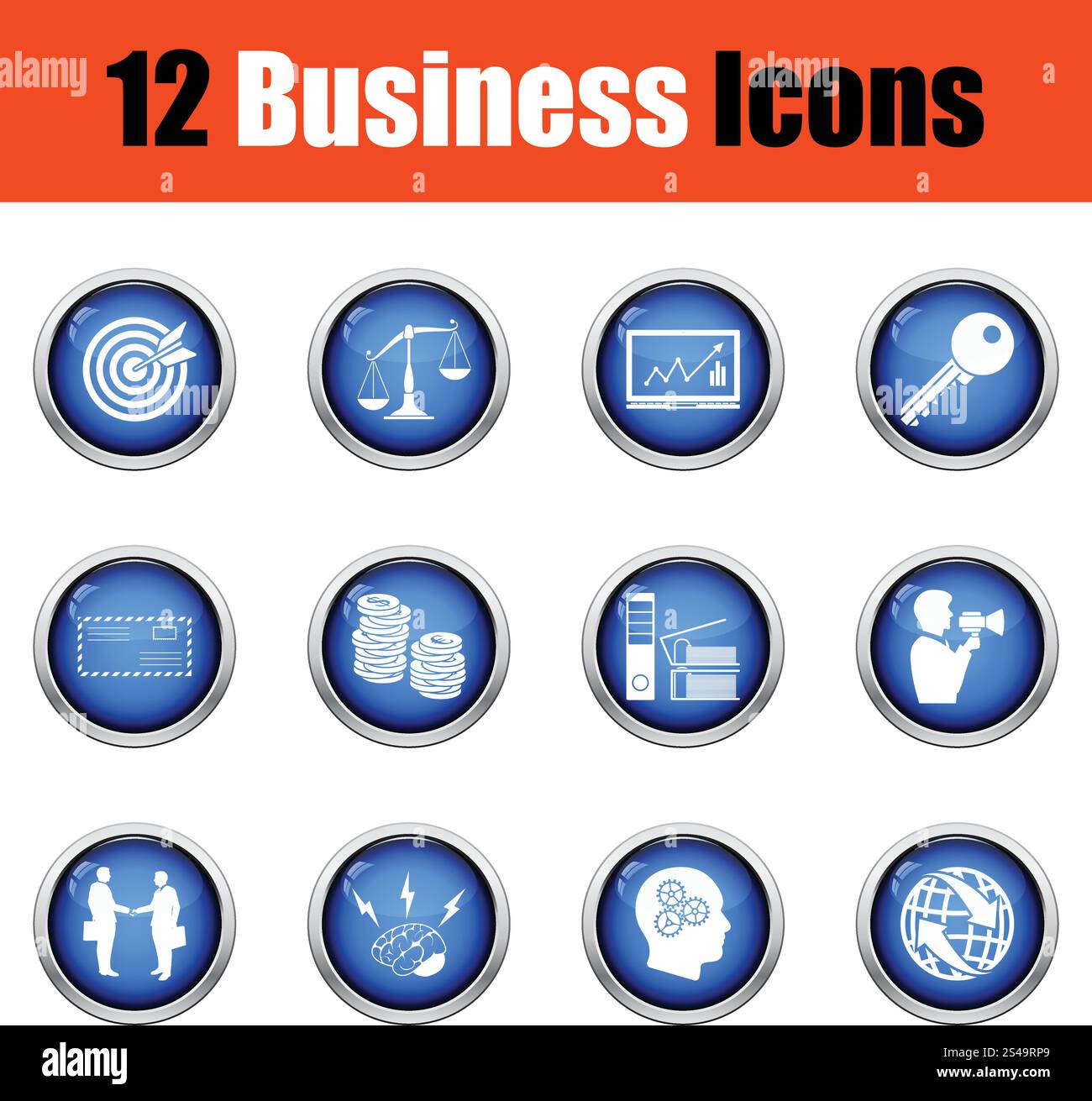 Business icon set. Glossy button design. Vector illustration Stock ...