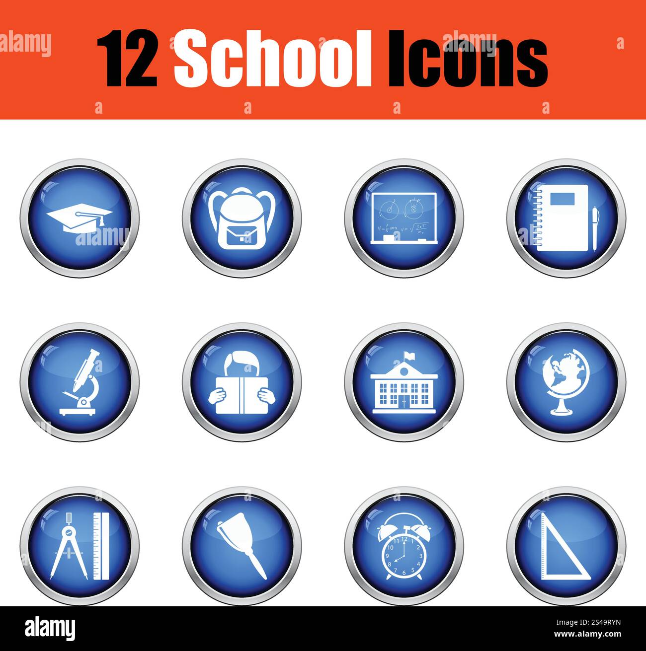School icon set. Glossy button design. Vector illustration Stock Vector ...