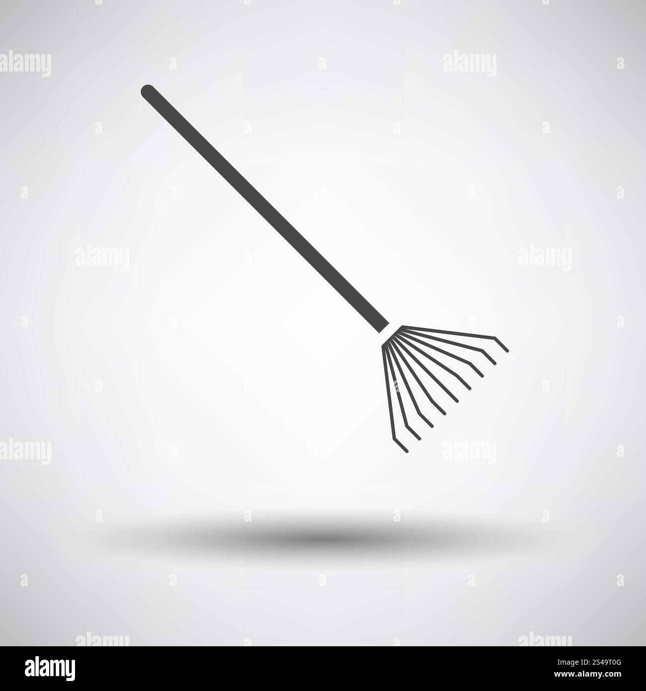 Rake icon on gray background with round shadow. Vector illustration ...