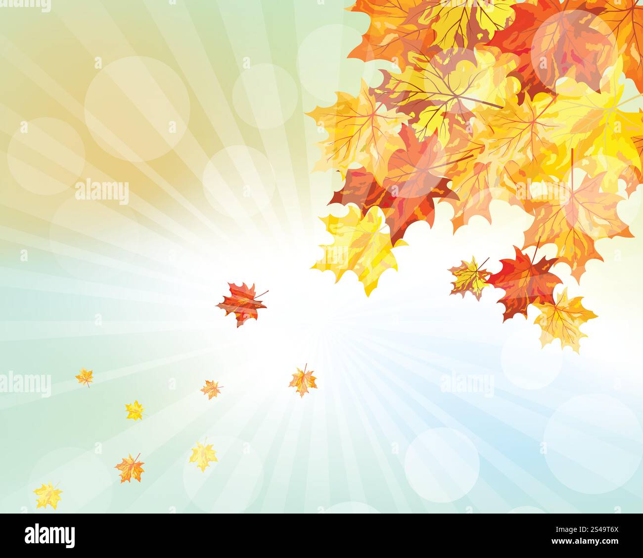 Falling Rays Illustration Autumn Frame With Falling Maple Leaves on Sky Background. Elegant ...